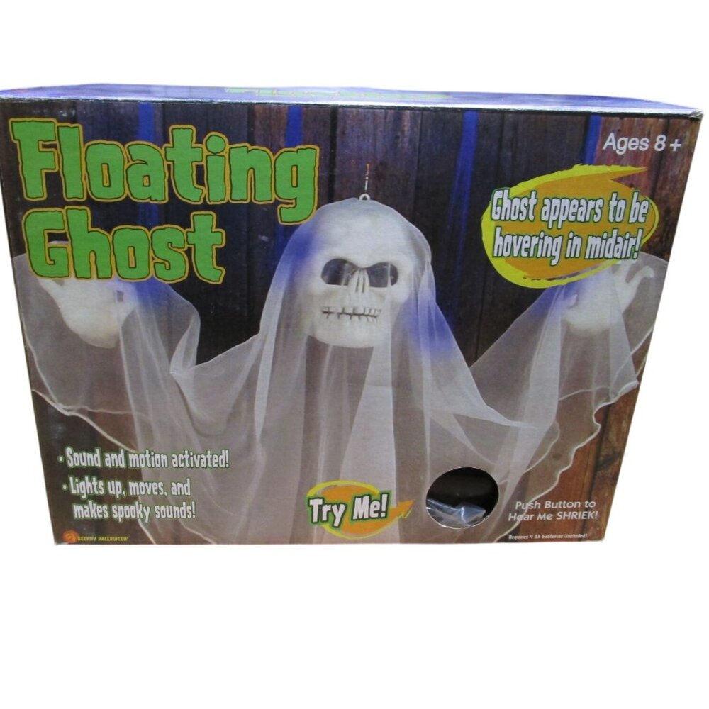 Vintage Gemmy Floating Ghost Light Sound Motion Activated Halloween Works GUC